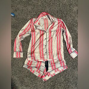 Victoria's Secret hot pink and light pink Striped Lounge short set
